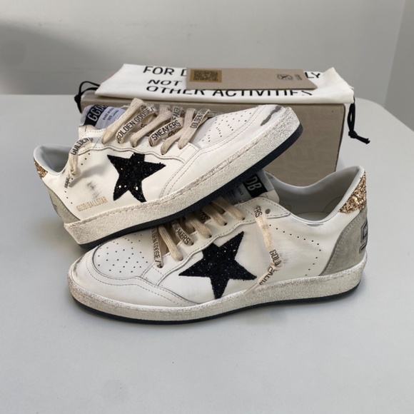 Golden Goose Ball Star Sneaker White Leather/Gold/Black Glitter sz 38 New in Box - Picture 7 of 11